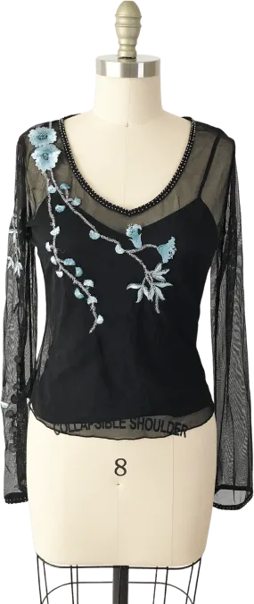 00's Mesh Second Skin Embroidered Top by I By Como