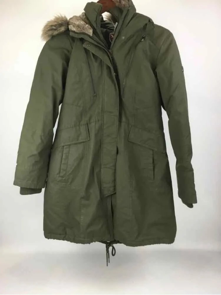 1 Madison Size M Olive Quilted Zip Front Hooded Coat