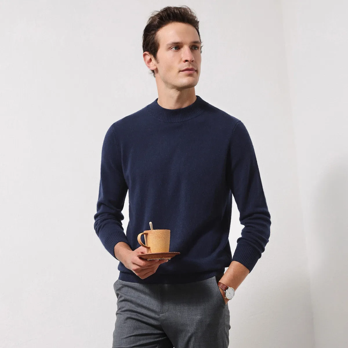 100% Cashmere Mens Mock Neck Knit Sweater