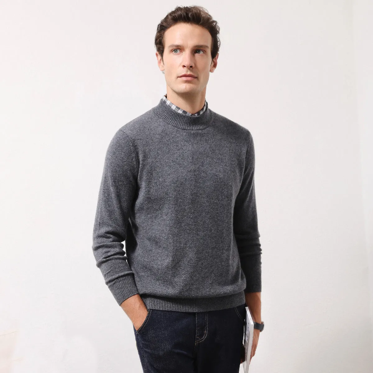 100% Cashmere Mens Mock Neck Knit Sweater