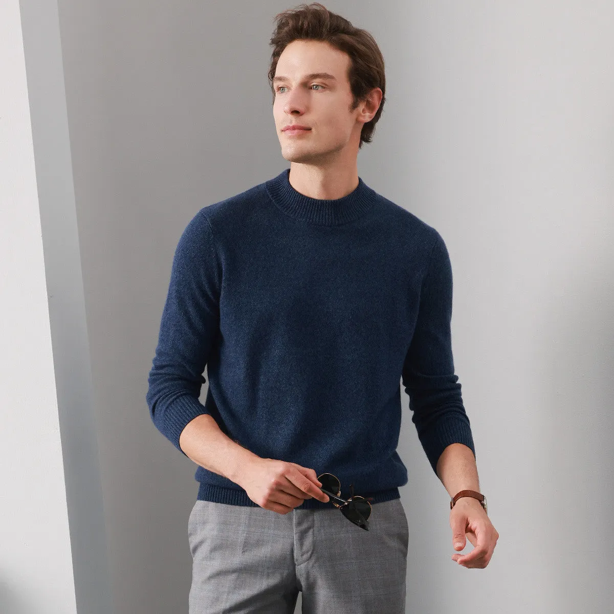 100% Cashmere Mens Mock Neck Knit Sweater