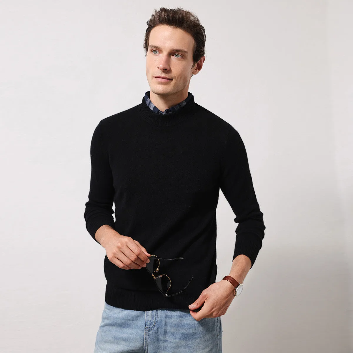 100% Cashmere Mens Mock Neck Knit Sweater