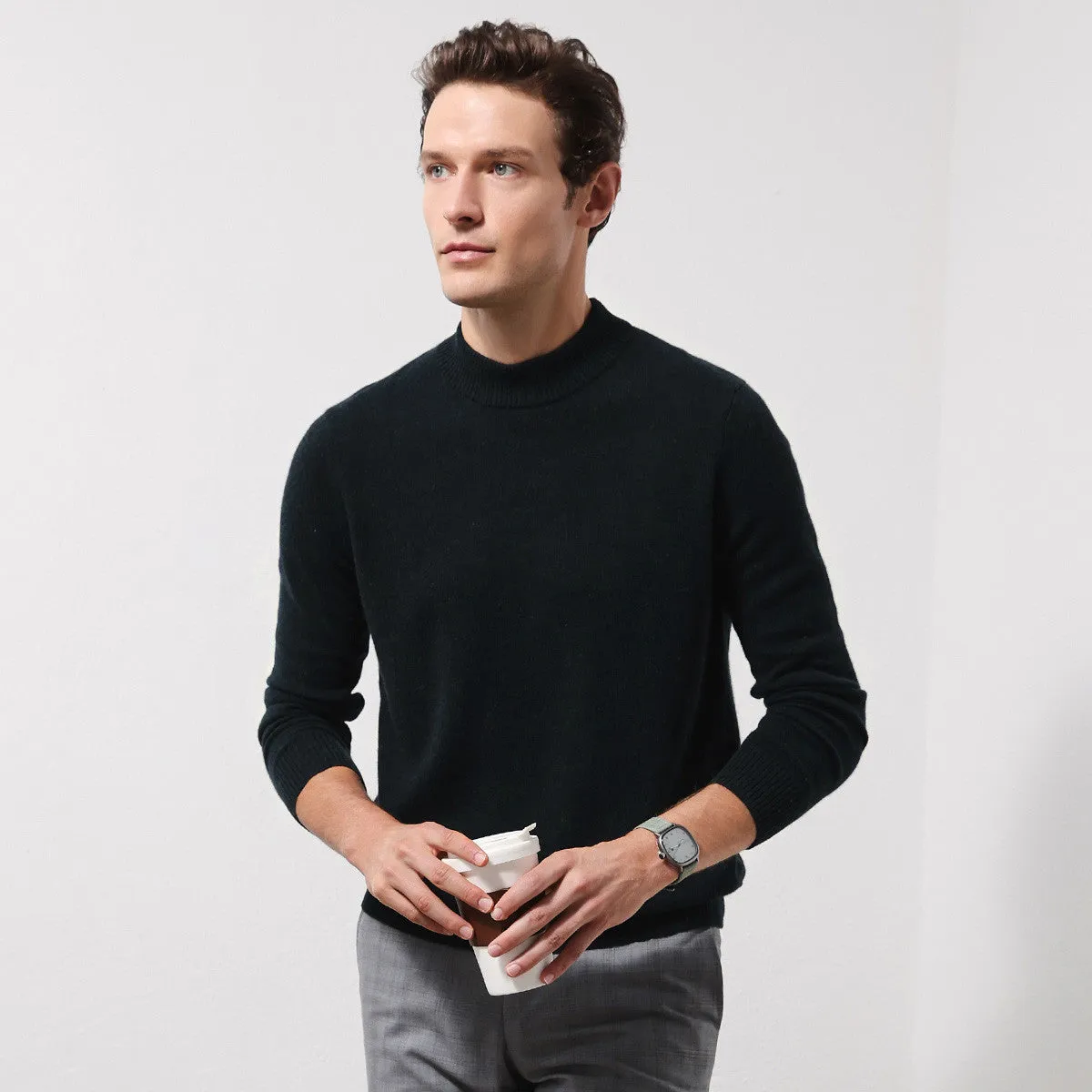 100% Cashmere Mens Mock Neck Knit Sweater