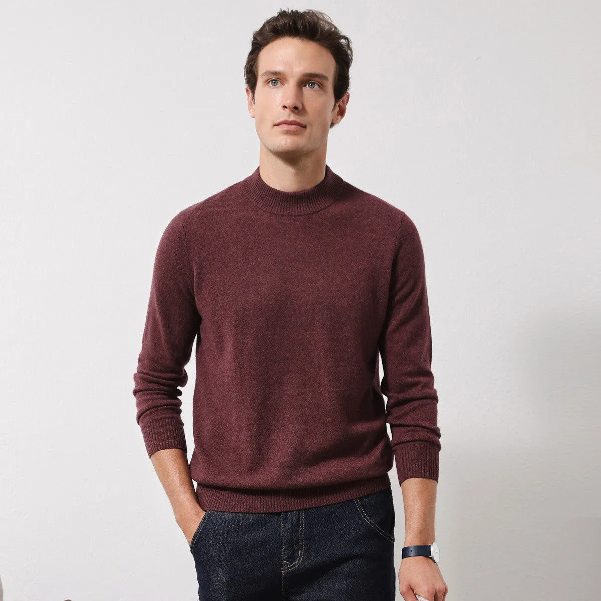 100% Cashmere Mens Mock Neck Knit Sweater