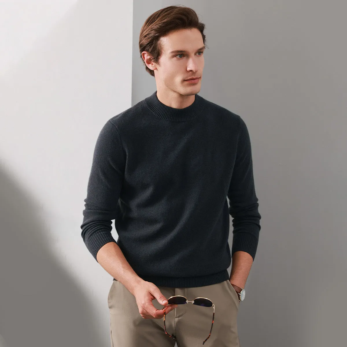 100% Cashmere Mens Mock Neck Knit Sweater