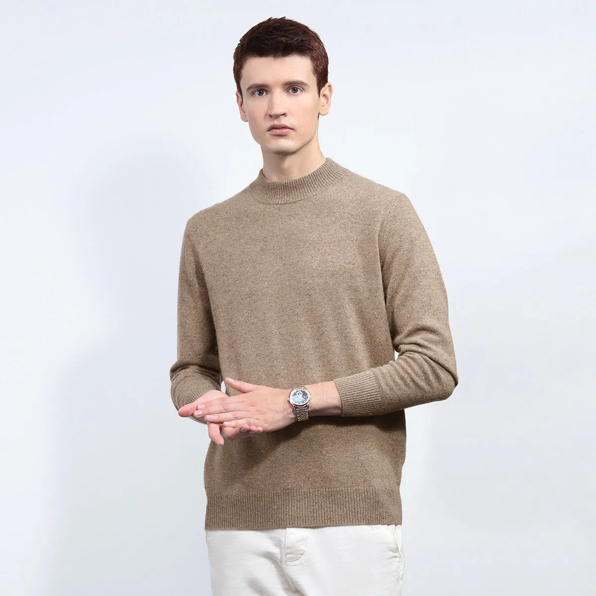 100% Cashmere Mens Mock Neck Knit Sweater