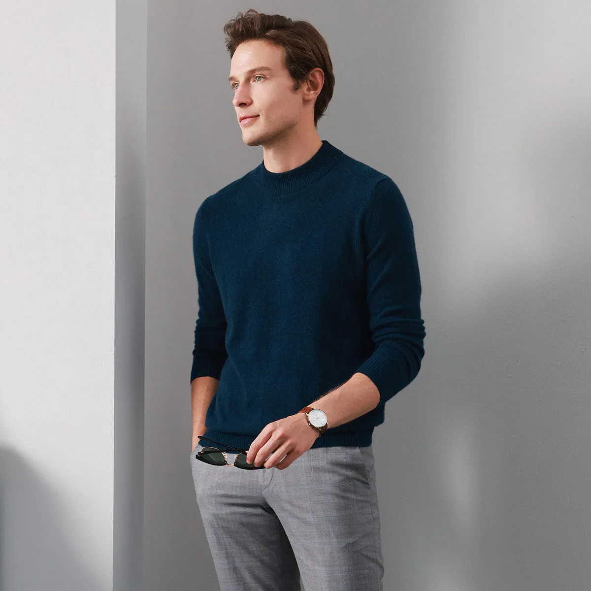 100% Cashmere Mens Mock Neck Knit Sweater