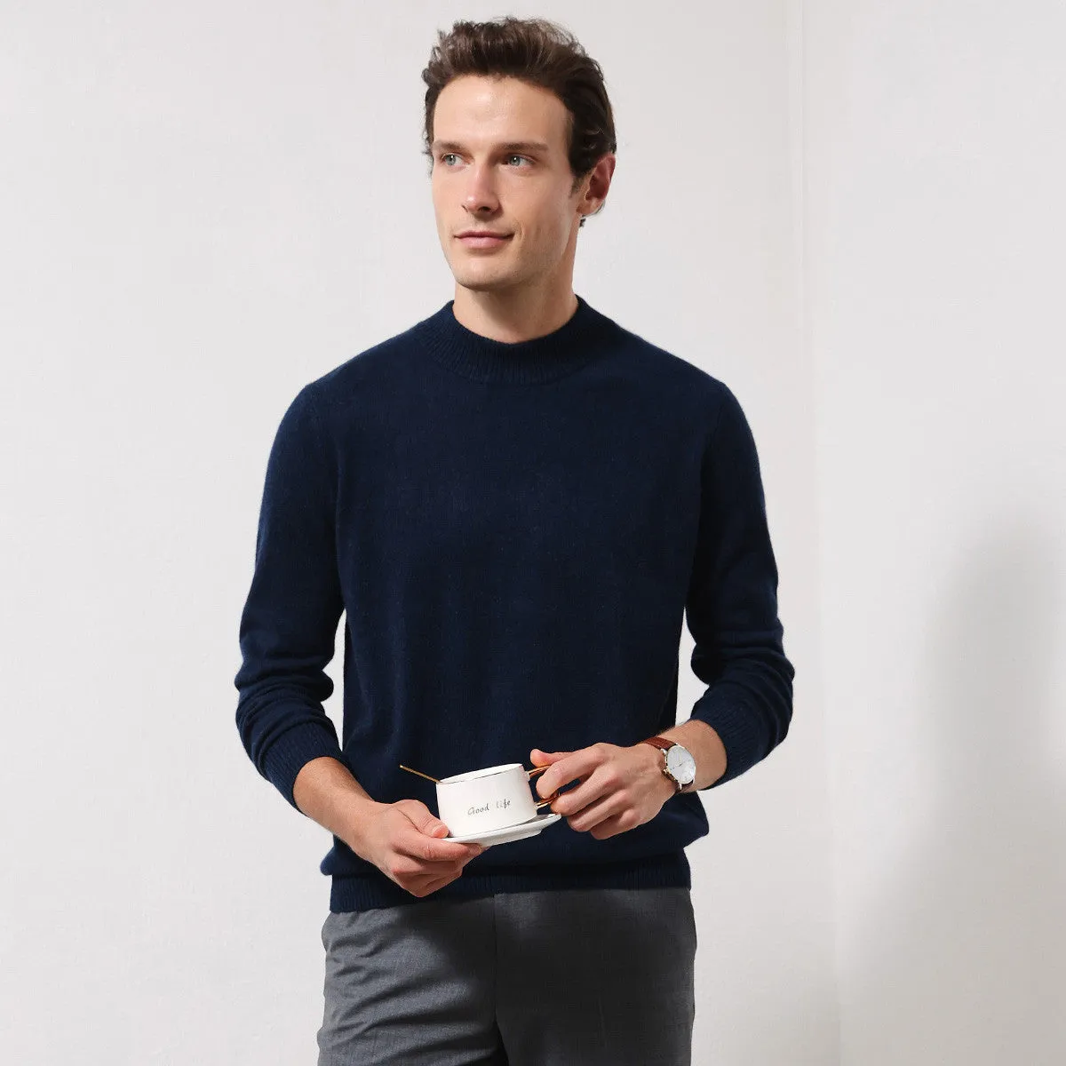 100% Cashmere Mens Mock Neck Knit Sweater