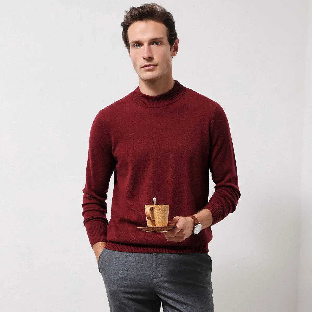 100% Cashmere Mens Mock Neck Knit Sweater