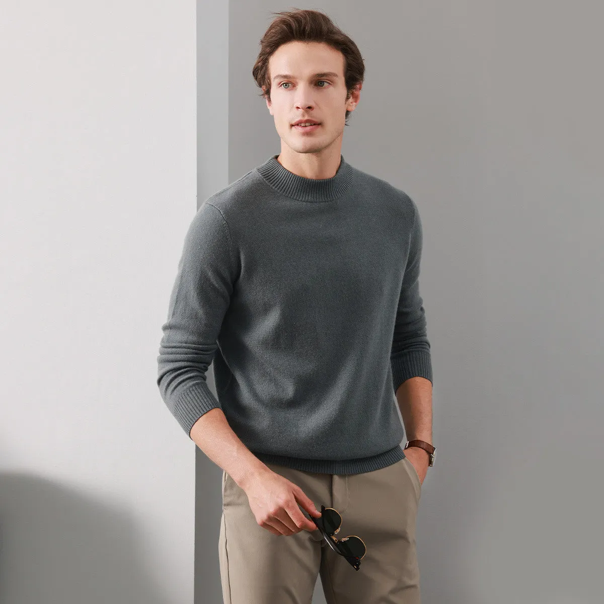 100% Cashmere Mens Mock Neck Knit Sweater