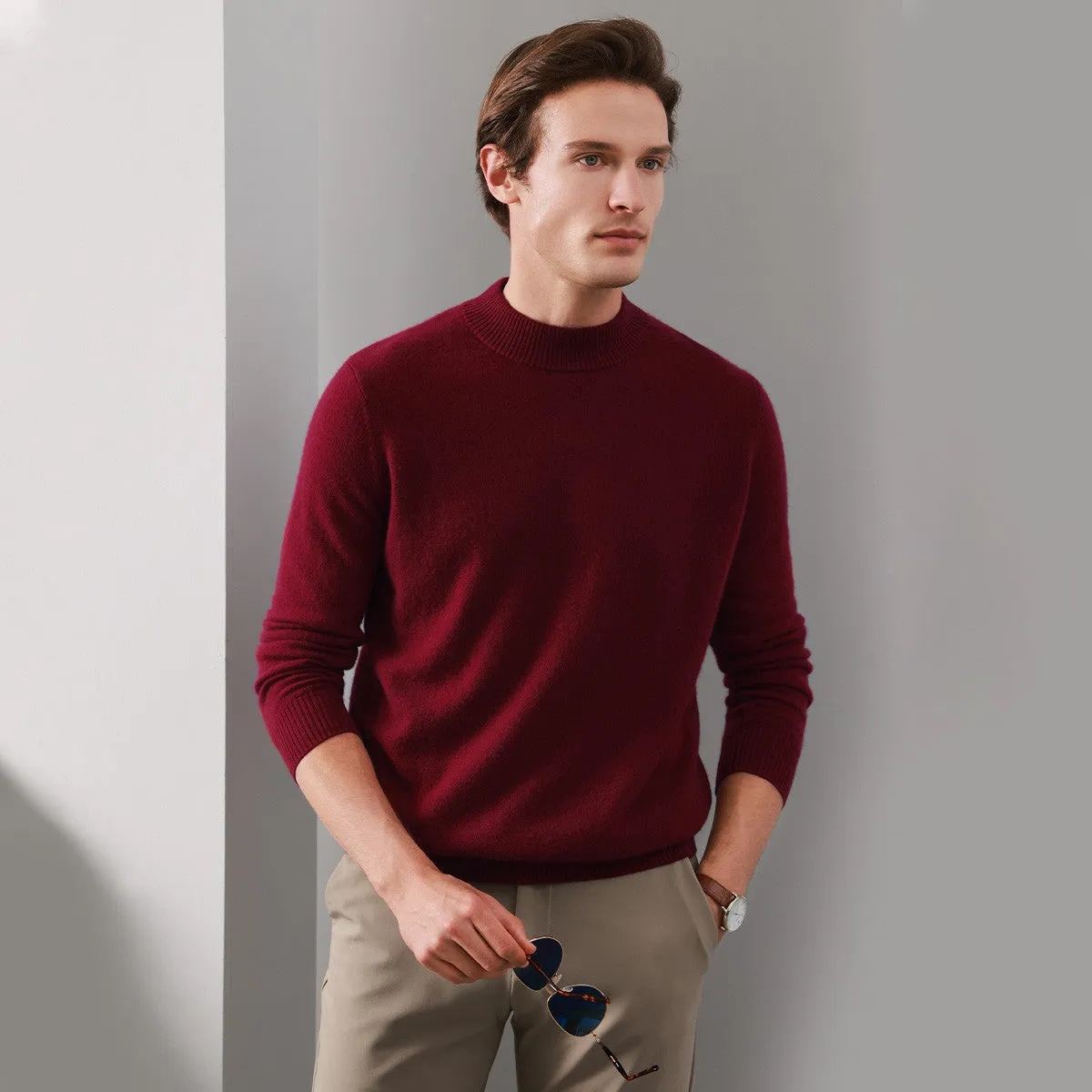 100% Cashmere Mens Mock Neck Knit Sweater