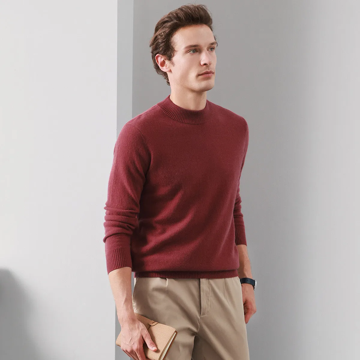 100% Cashmere Mens Mock Neck Knit Sweater