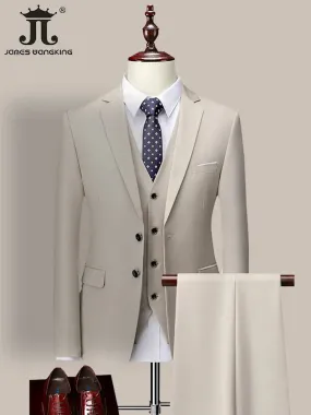 14 Color M-6XL ( Jacket   Vest Pants ) High-end Brand Formal Business Mens Suit Three-piece Groom Wedding Dress Solid Color Suit