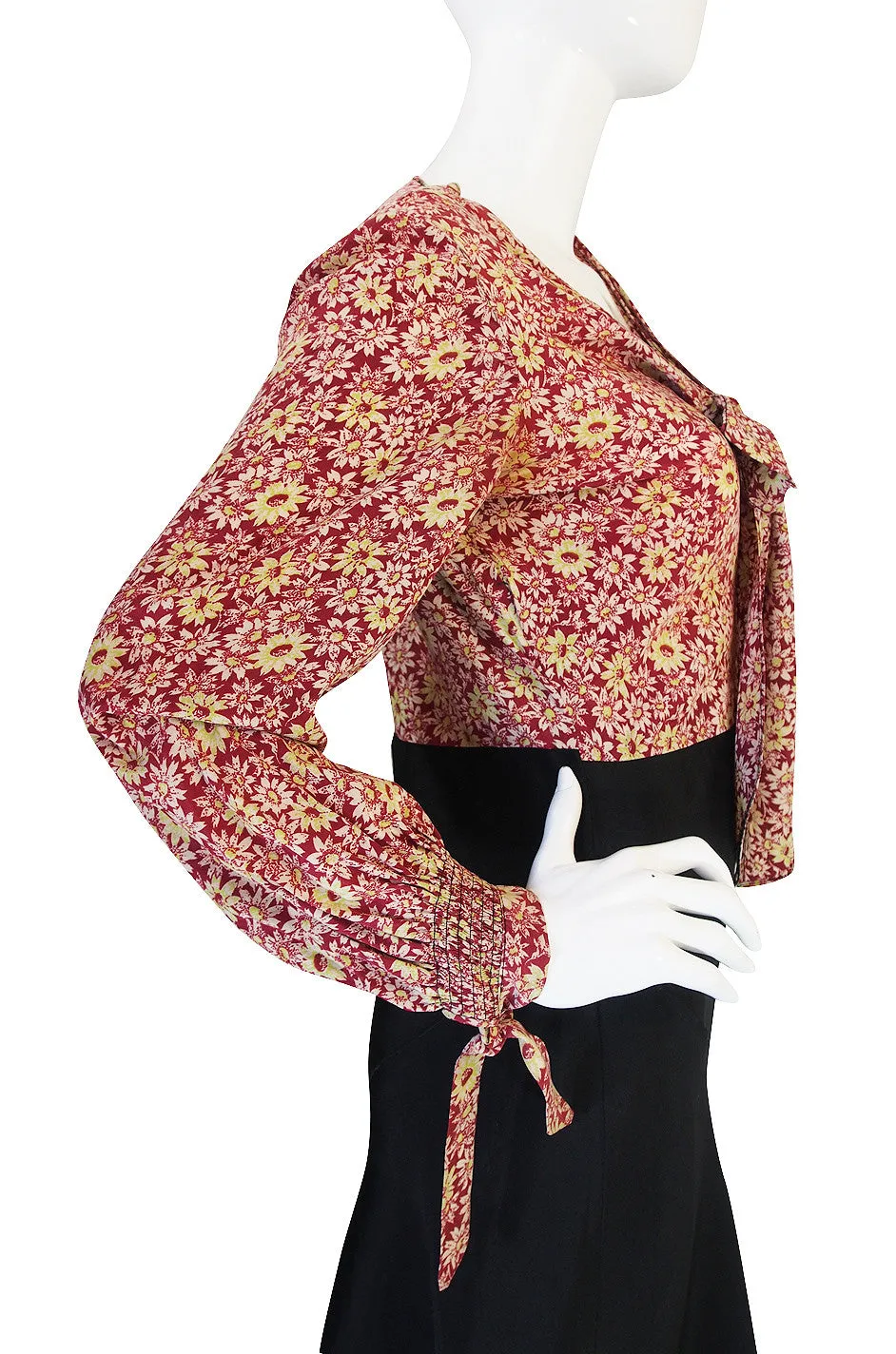 1930s Printed Rayon Bias Cut Swing Dress