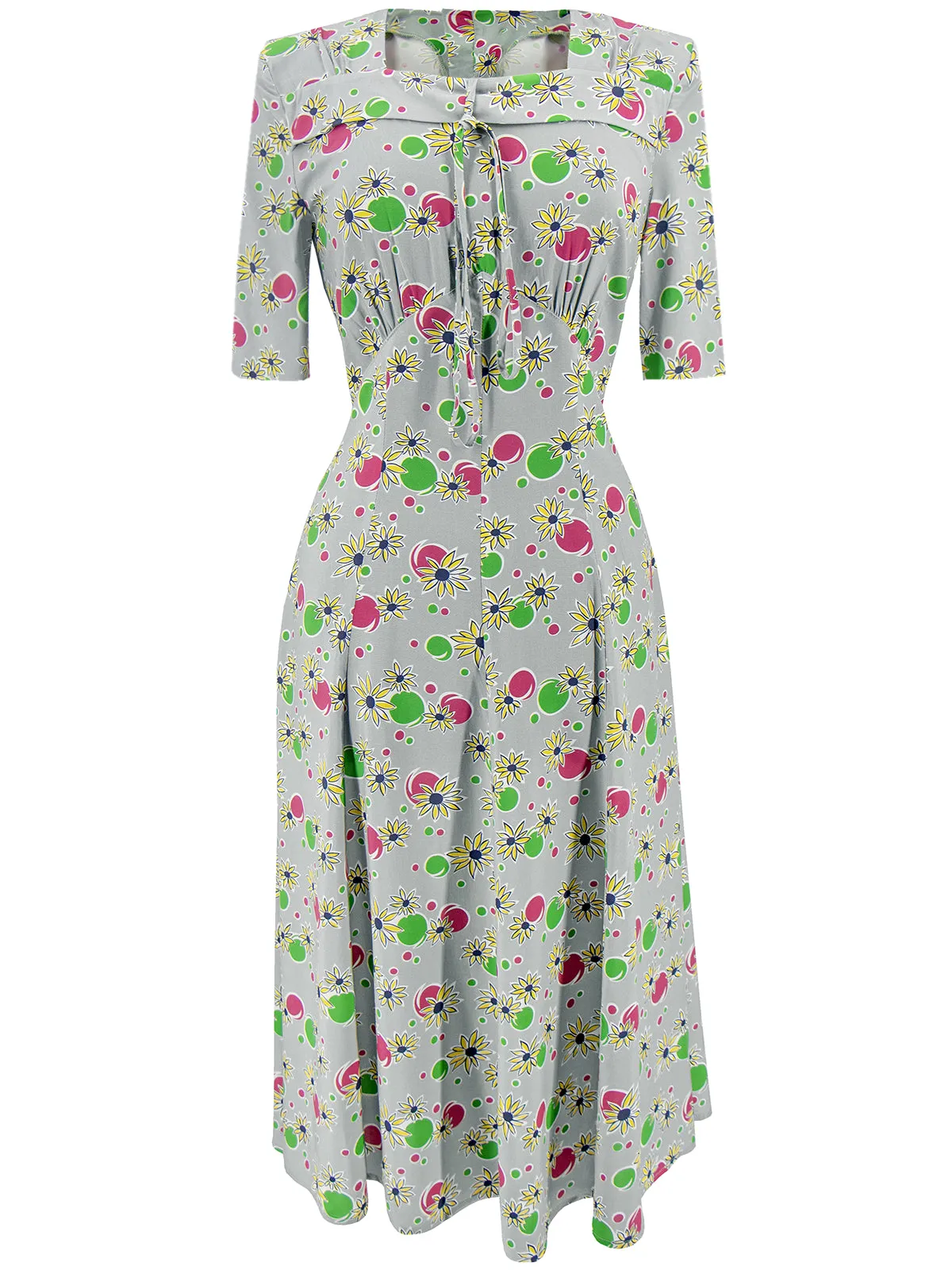 1940s Floral Tribute Tea Dress Daisy Bubble