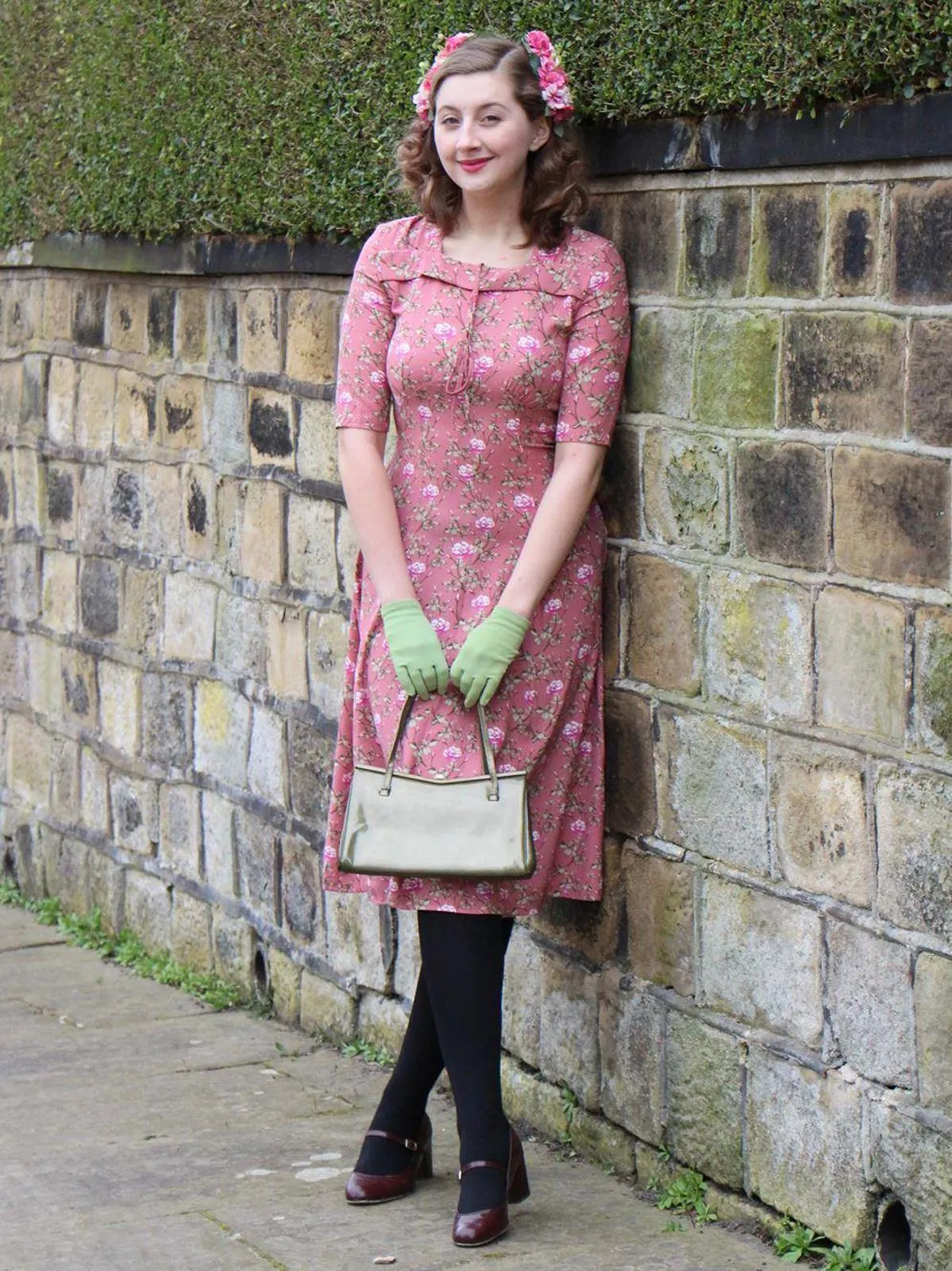 1940s Vintage Tribute Floral Tea Dress in Blush Pink