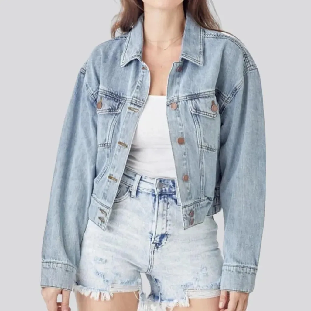 90s flap-pockets jeans jacket for women