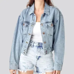 90s flap-pockets jeans jacket for women