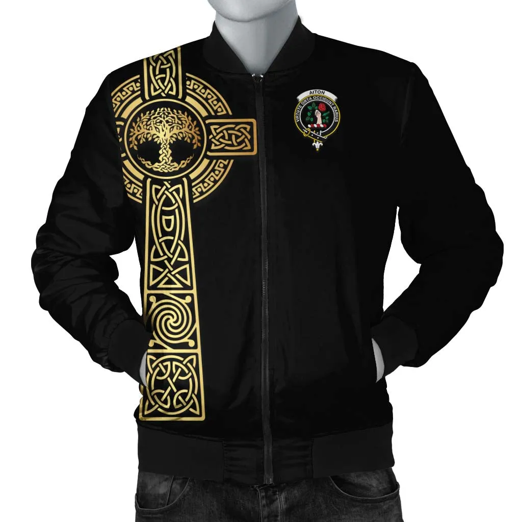 Aiton Clan Bomber Jacket with Golden Celtic Tree Of Life