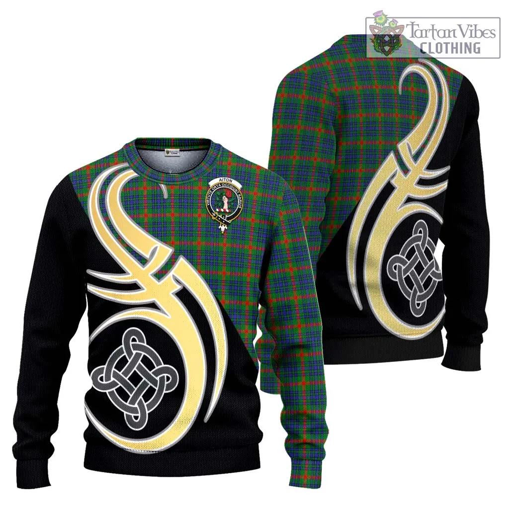 Aiton Tartan Ugly Sweater with Family Crest and Celtic Symbol Style