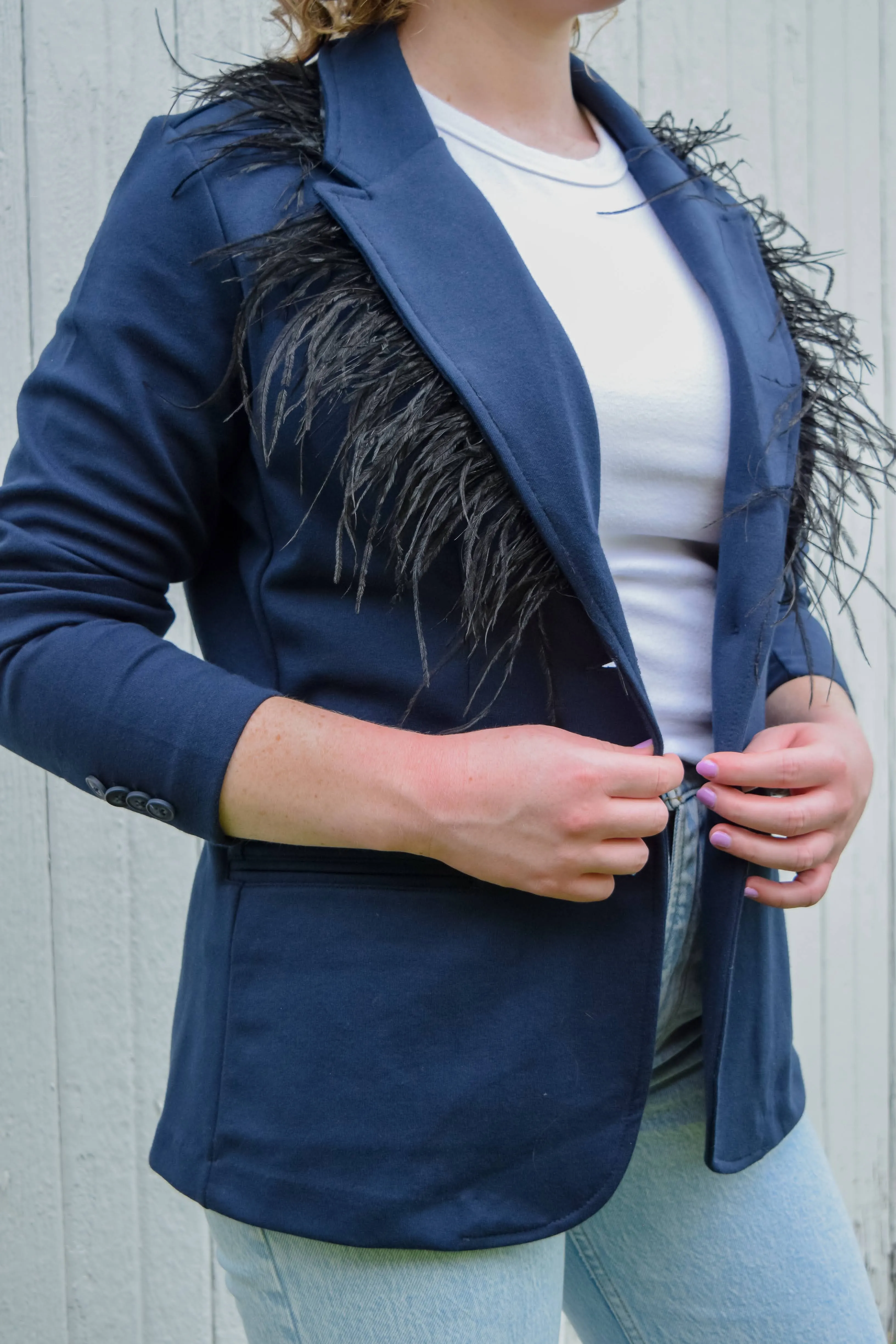 Alice Feathered Navy Blazer (FB01)