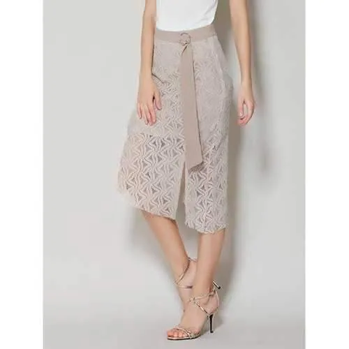 Asymmetrical Lace Skirt with Long Tail - Apricot Xl