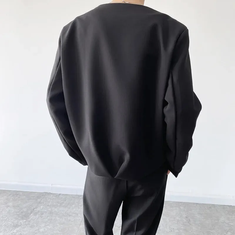 Autumn Personality Men's Collarless Short Suit Coat 2023 New Simple Trend Black Oversized Asymmetric Breasted Clothes Y9248