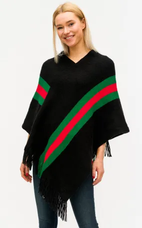 BAAP6038 Stripe Accent Comfy Soft Poncho