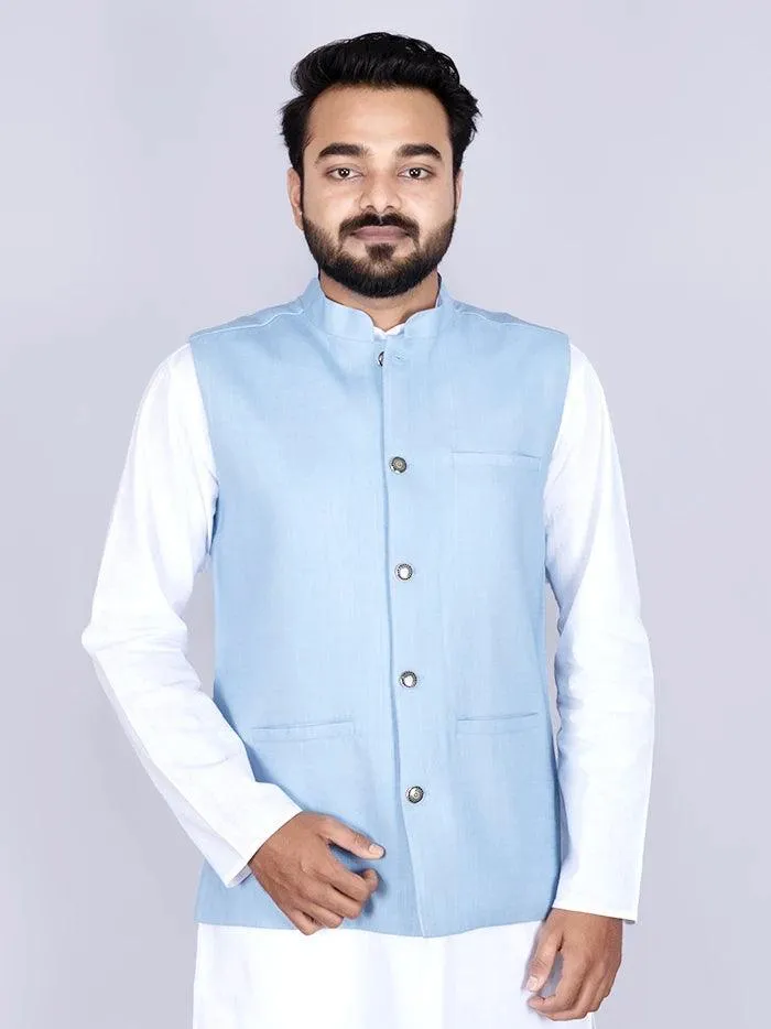 Baby Blue Handwoven Cotton Modi Jacket