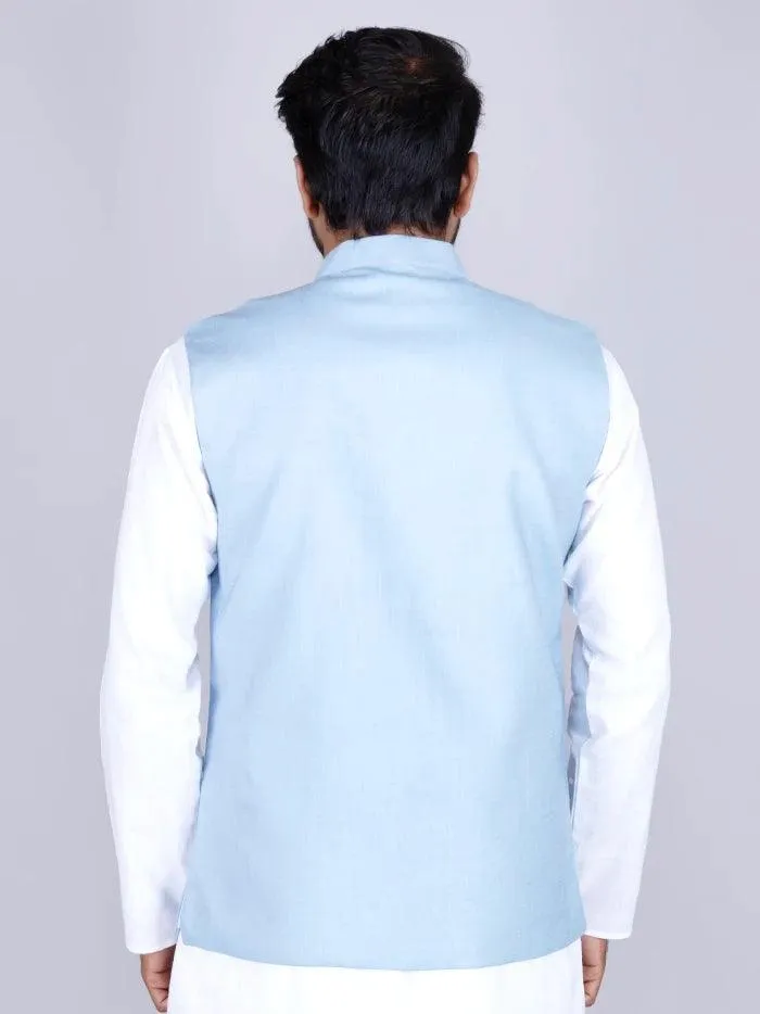 Baby Blue Handwoven Cotton Modi Jacket