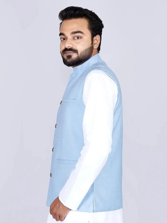 Baby Blue Handwoven Cotton Modi Jacket