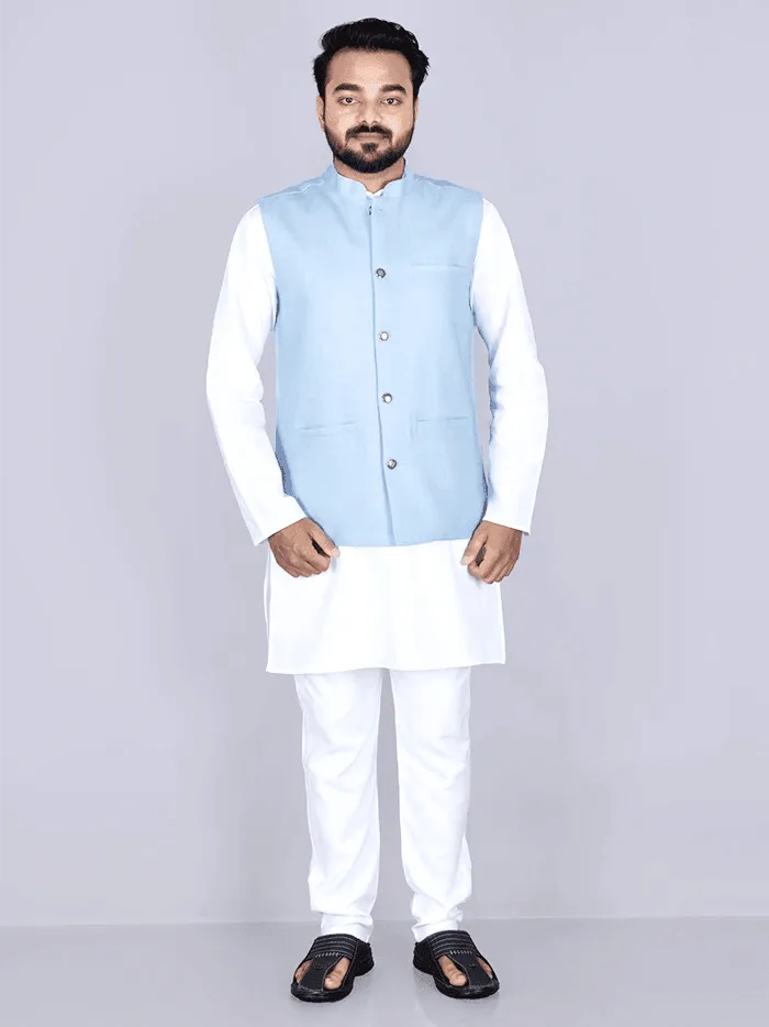 Baby Blue Handwoven Cotton Modi Jacket