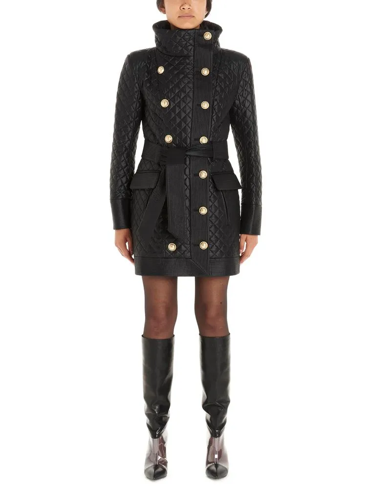 Balmain Quilted Double Breasted Coat