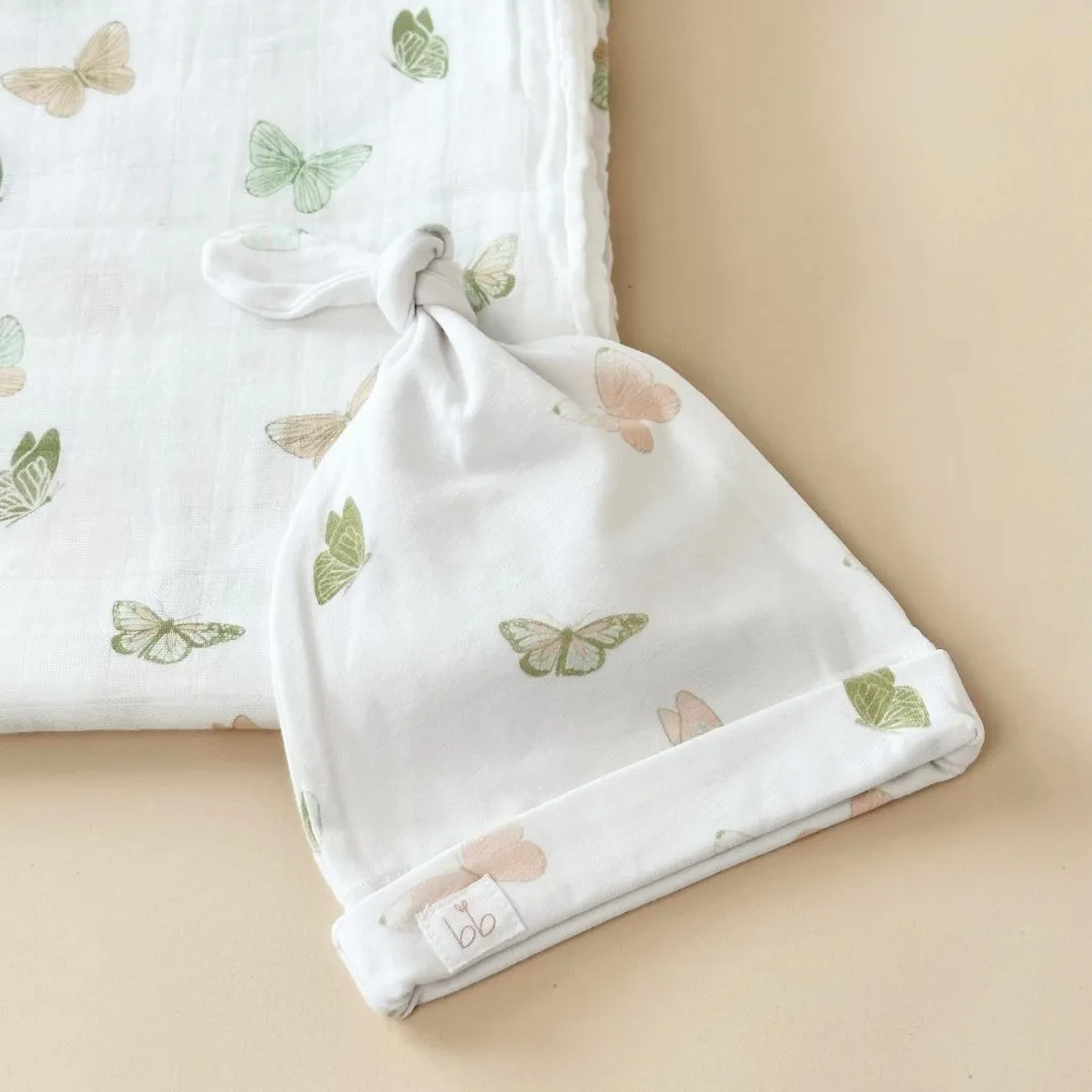 Bamboo Muslin Swaddle Blanket & Topknot Set - French Lavender