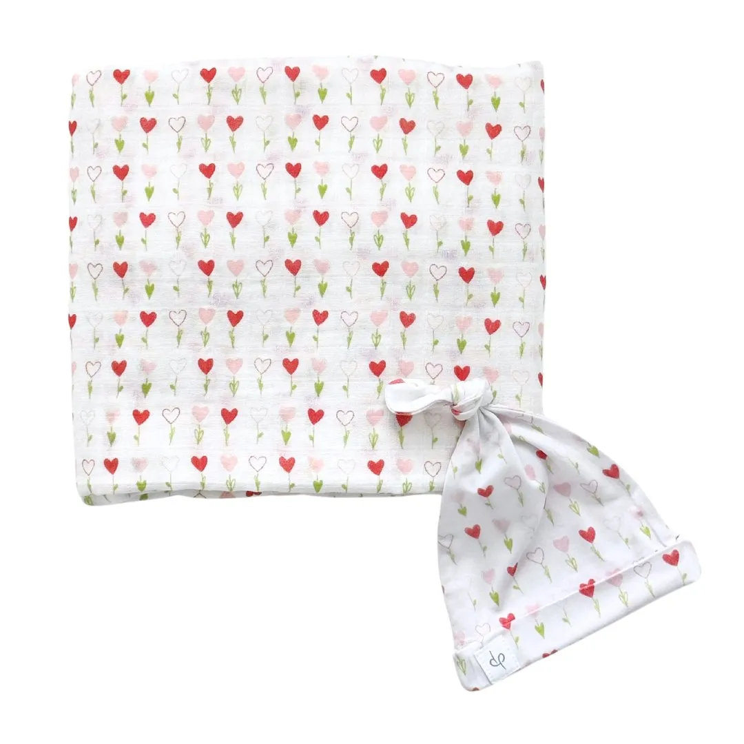 Bamboo Muslin Swaddle Blanket & Topknot Set - French Lavender