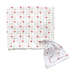 Bamboo Muslin Swaddle Blanket & Topknot Set - Growing Love