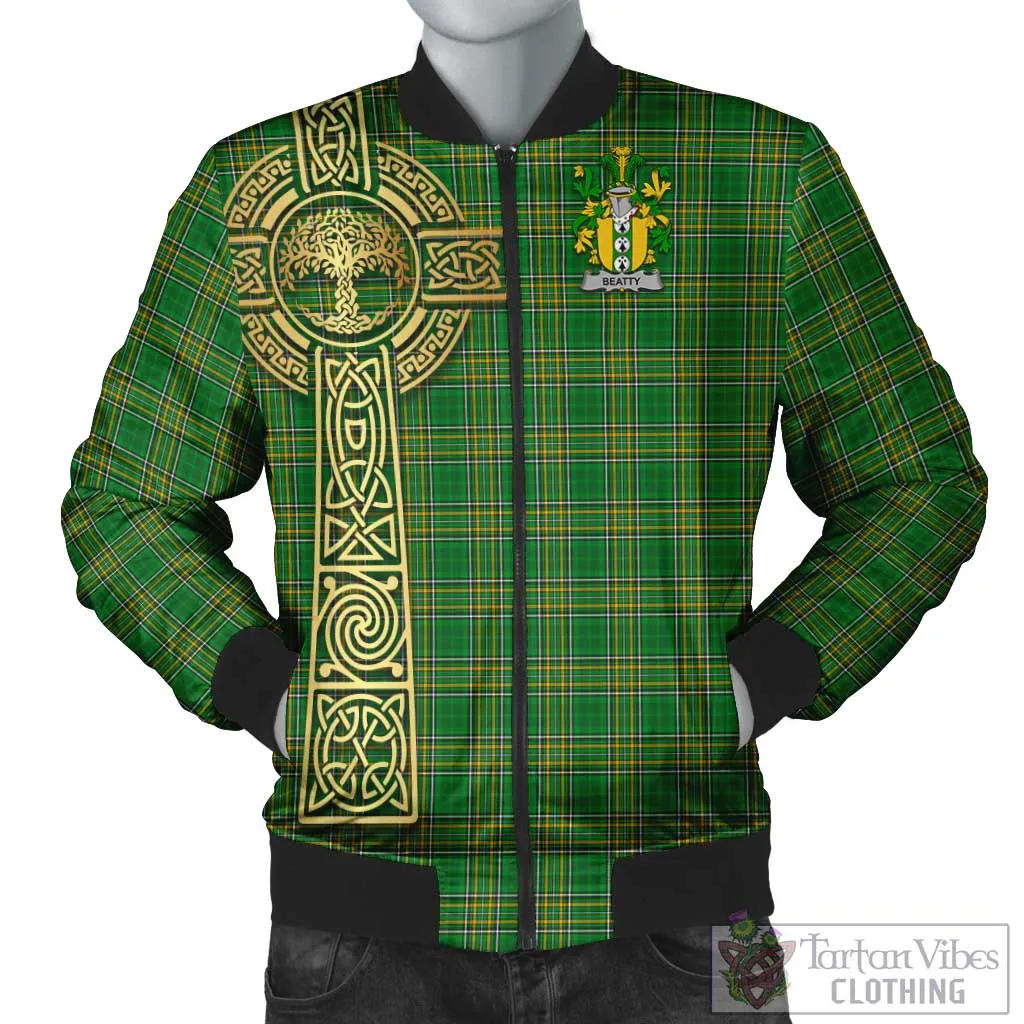 Beatty Irish Clan Tartan Bomber Jacket with Coat of Arms Celtic Tree of Life Style