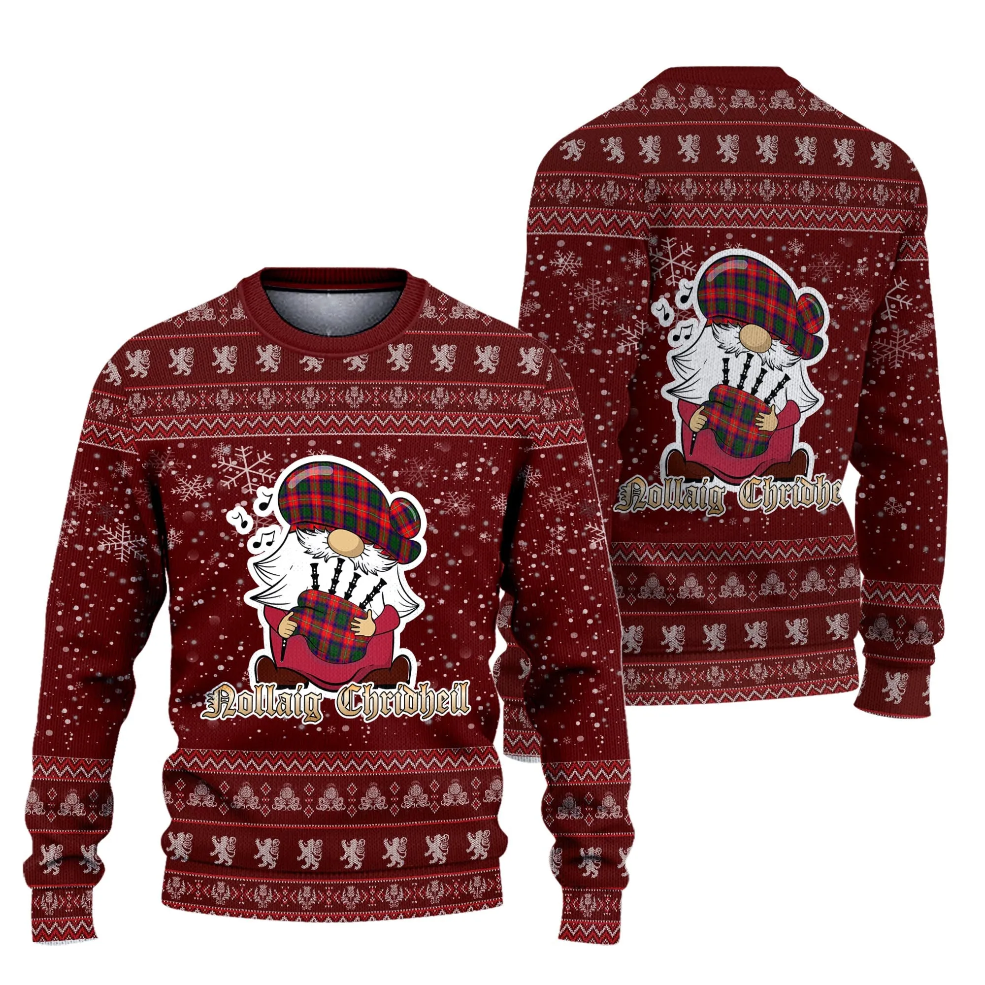 Belshes Clan Christmas Family Ugly Sweater with Funny Gnome Playing Bagpipes