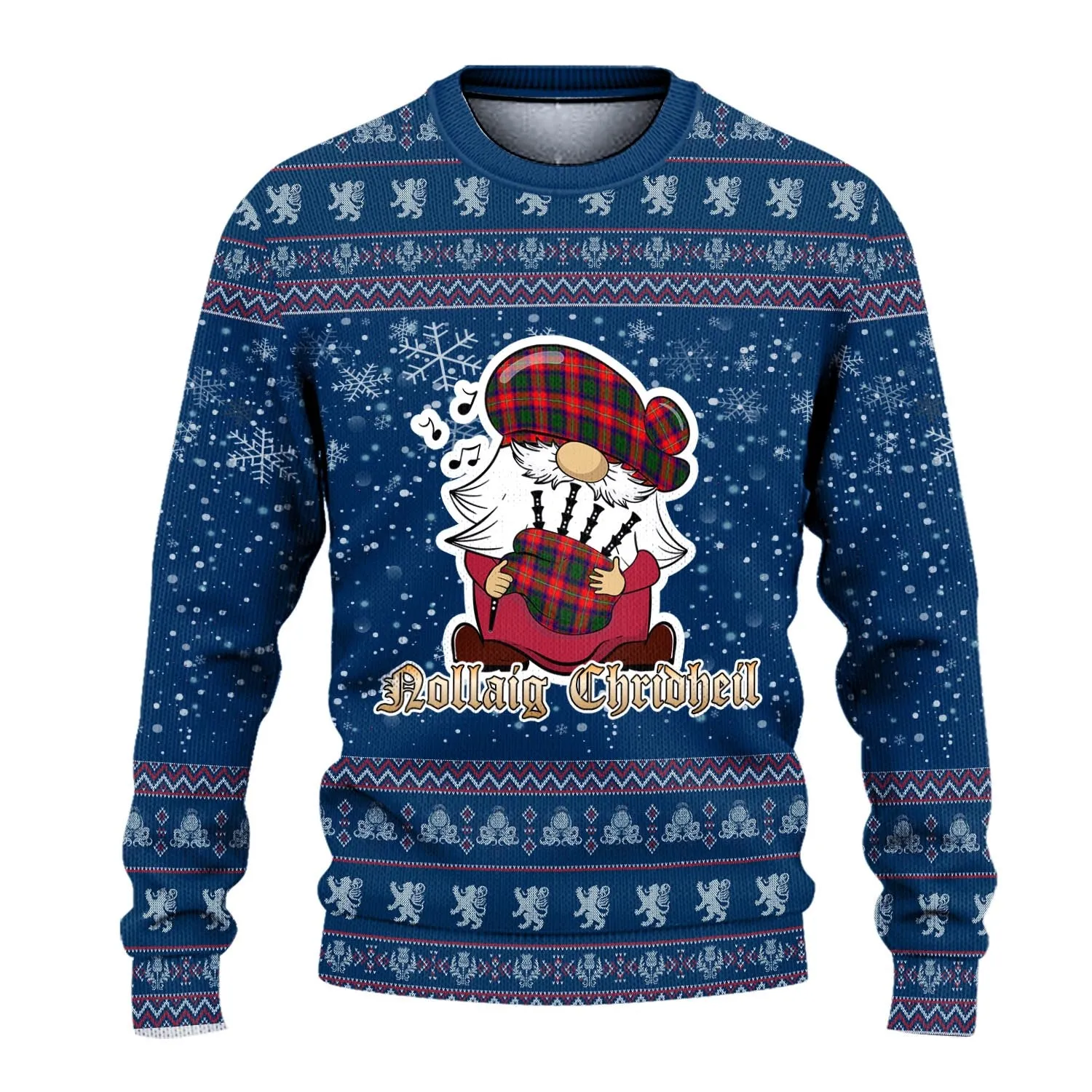 Belshes Clan Christmas Family Ugly Sweater with Funny Gnome Playing Bagpipes