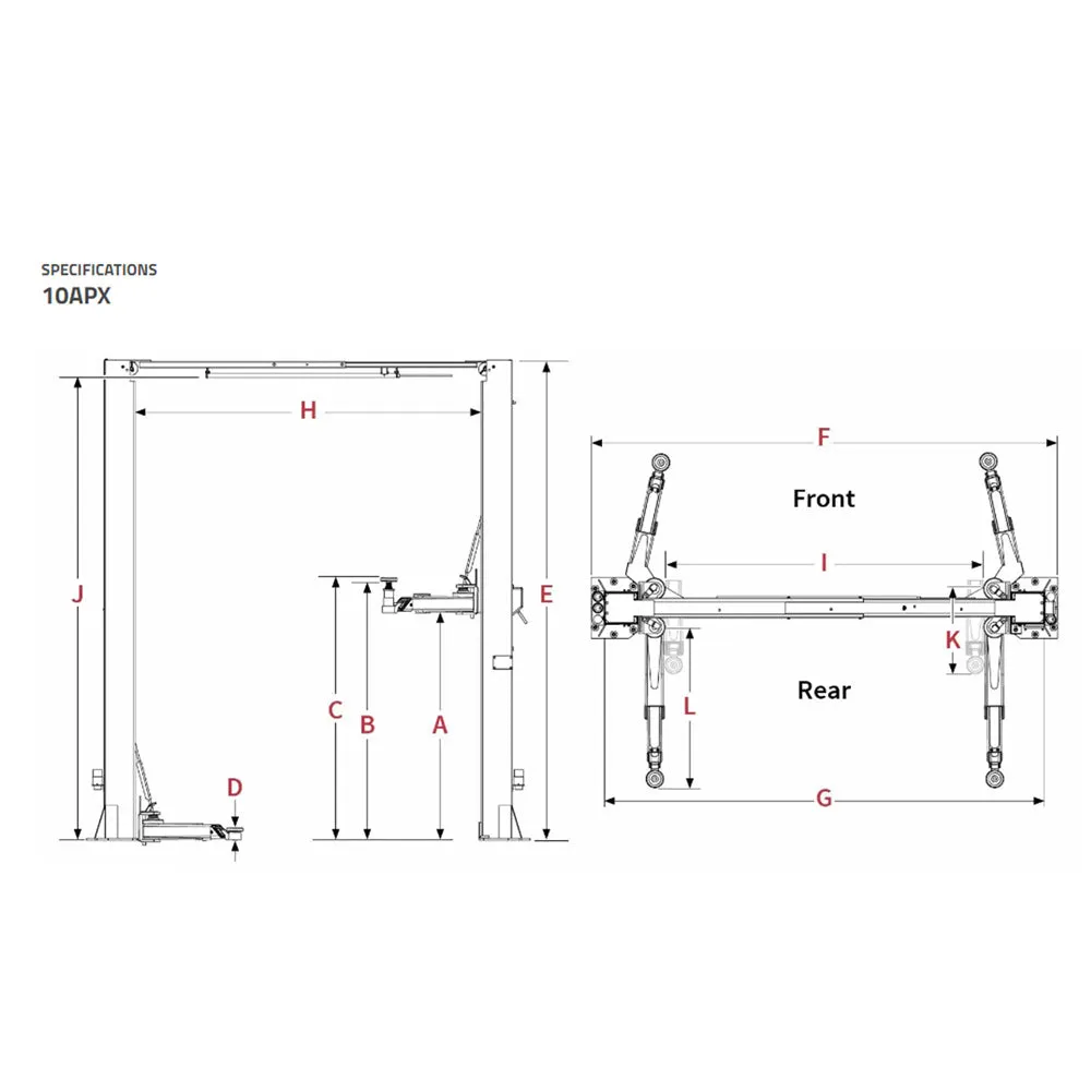 BendPak 10APX 2-Post Car Lift 10000 lbs Capacity -Clear Floor Adjustable Width/Tall