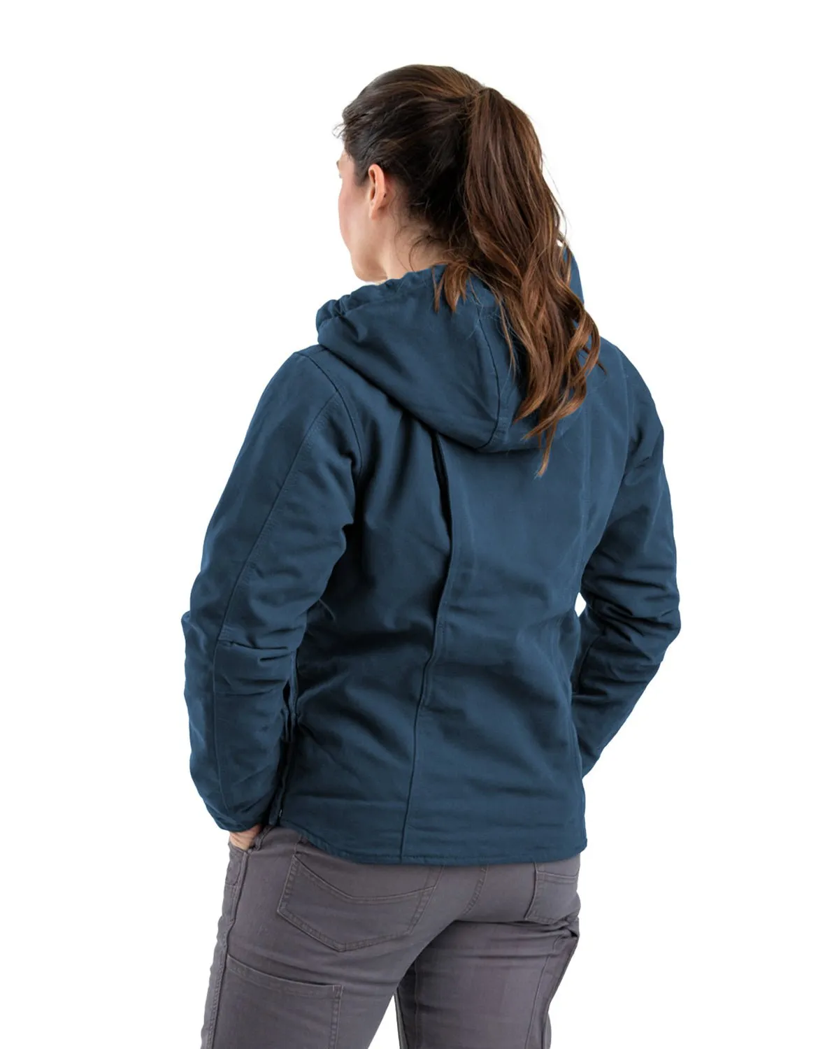 Berne Womens Sherpa-Lined Softstone Duck Hooded Midnight Rain 100% Cotton Jacket