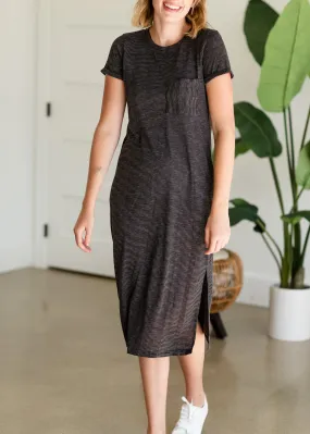 Black Striped T-Shirt Midi Dress