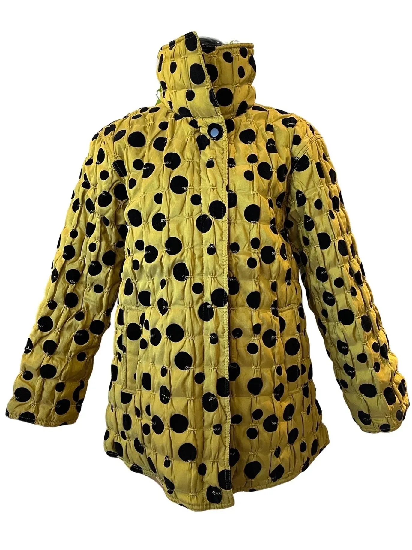 Black/Citron Spot Quilted Zip Front Jacket