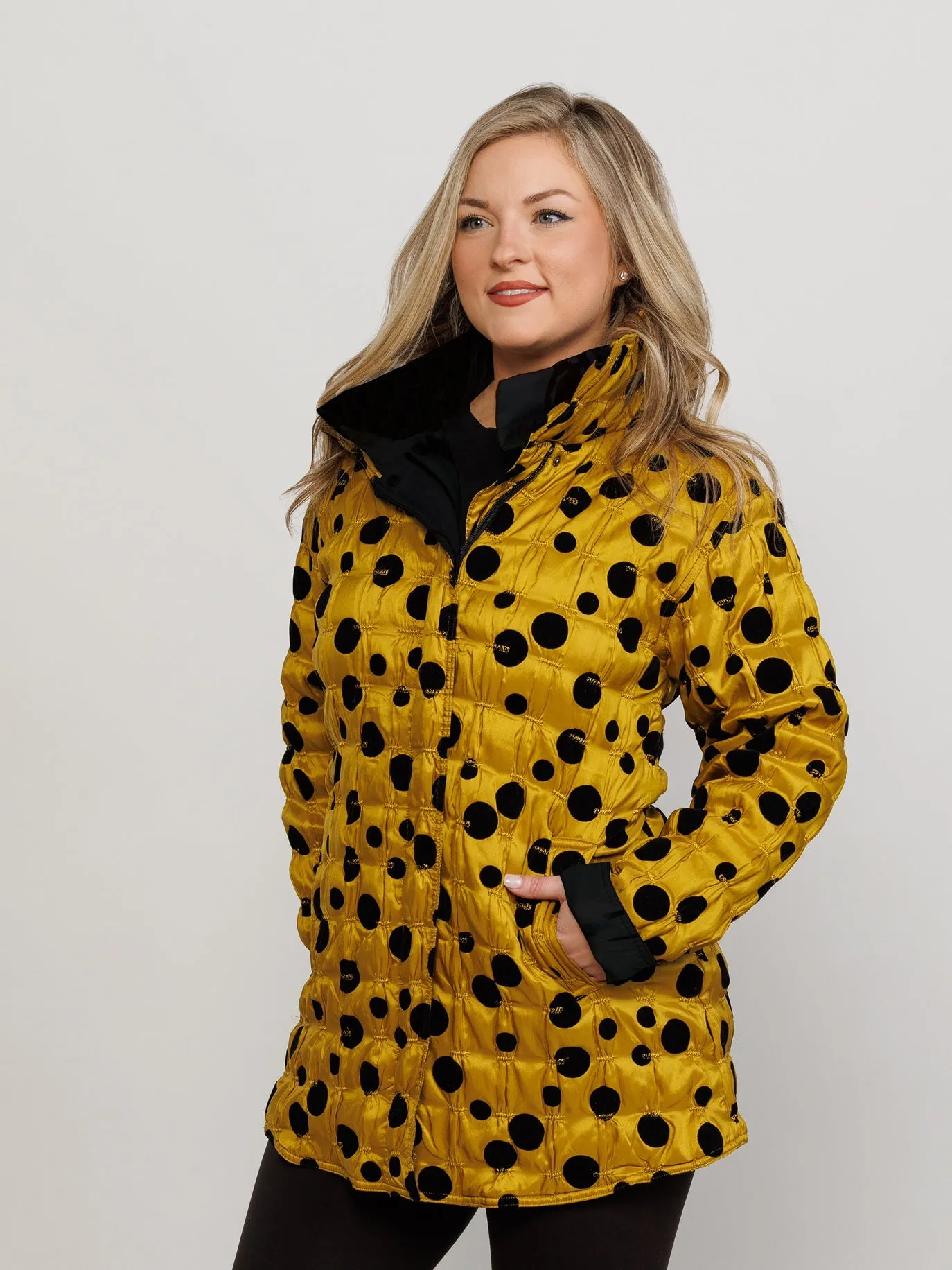 Black/Citron Spot Quilted Zip Front Jacket