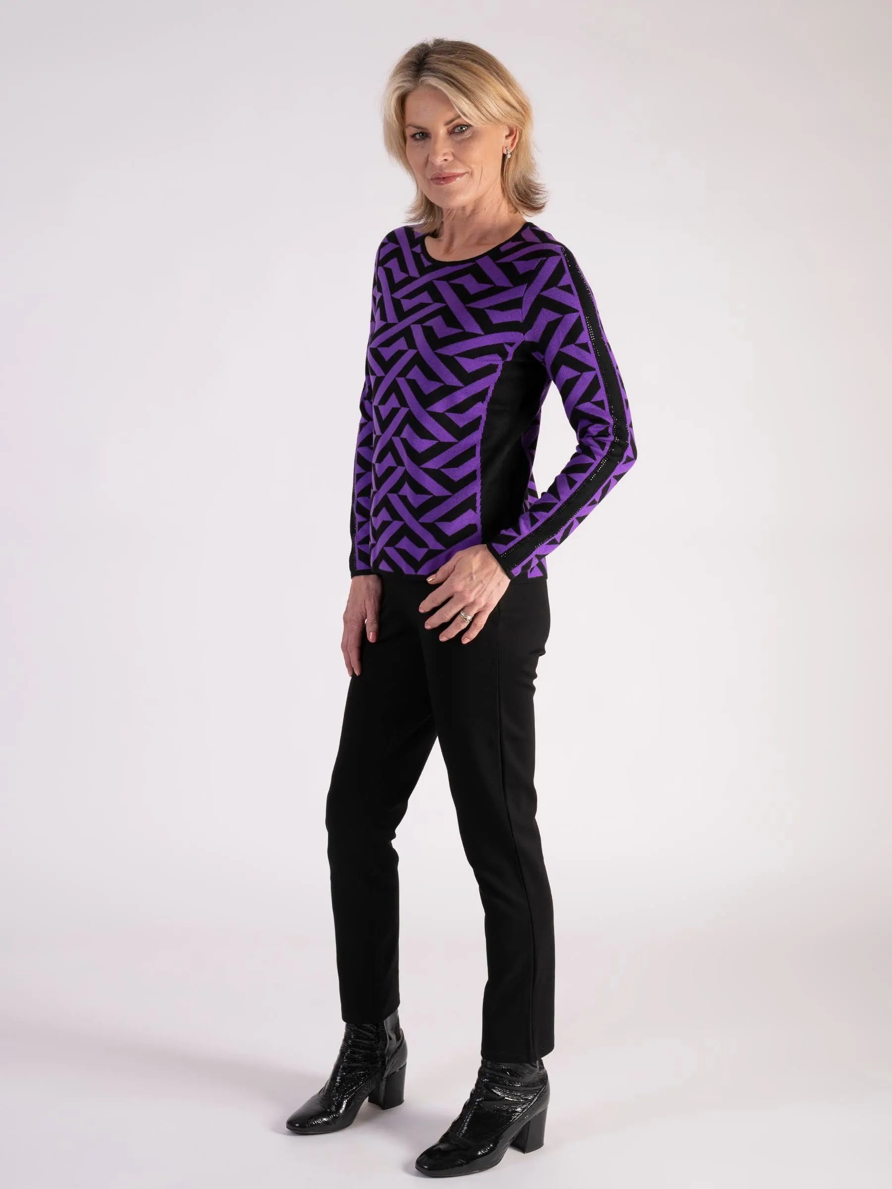 Black/Violet Geometric Pattern Jumper