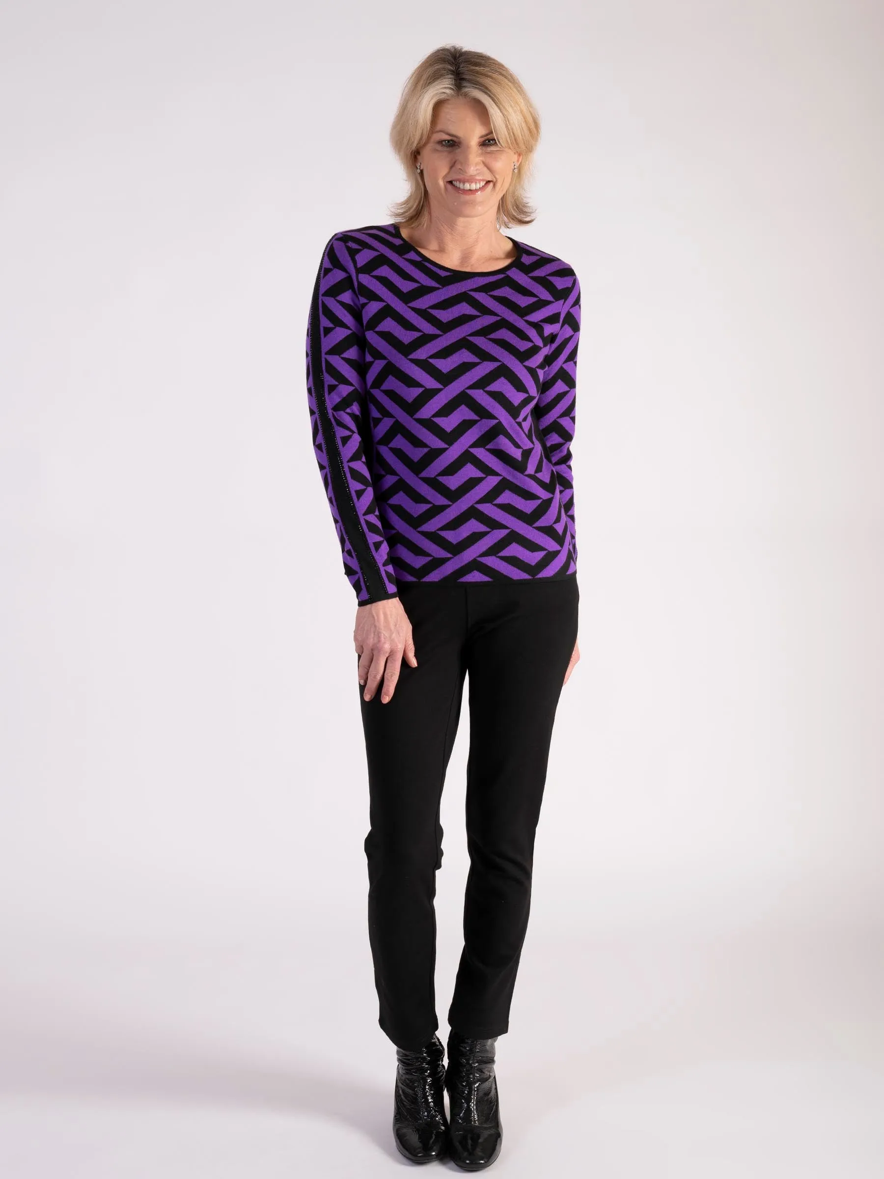 Black/Violet Geometric Pattern Jumper