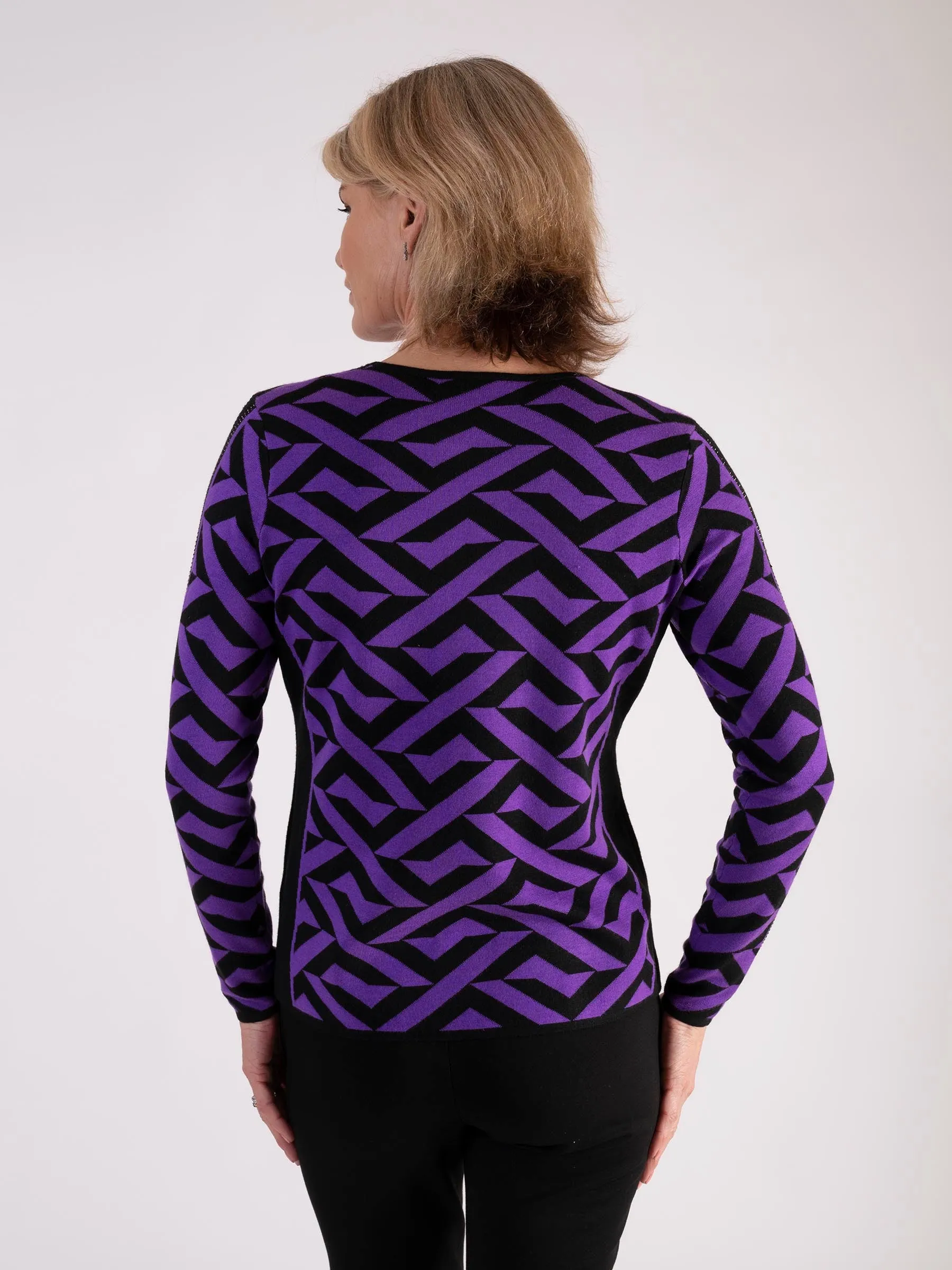 Black/Violet Geometric Pattern Jumper