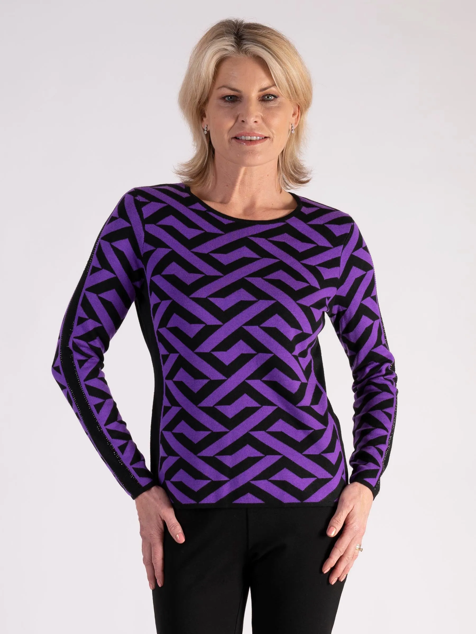 Black/Violet Geometric Pattern Jumper