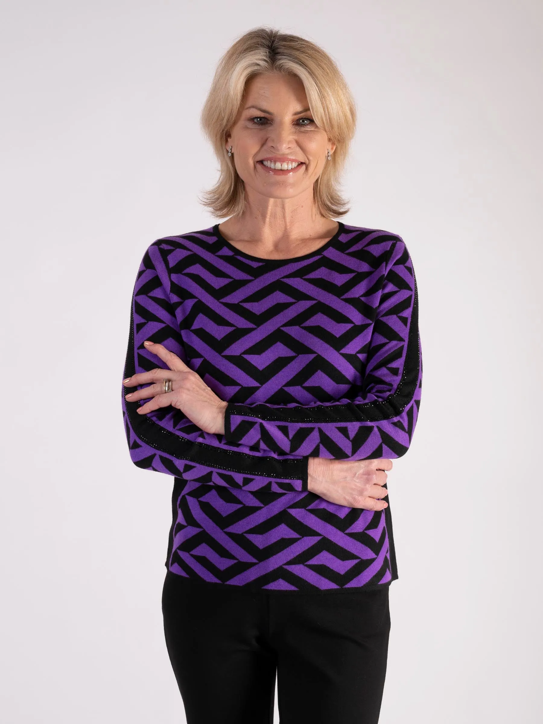 Black/Violet Geometric Pattern Jumper