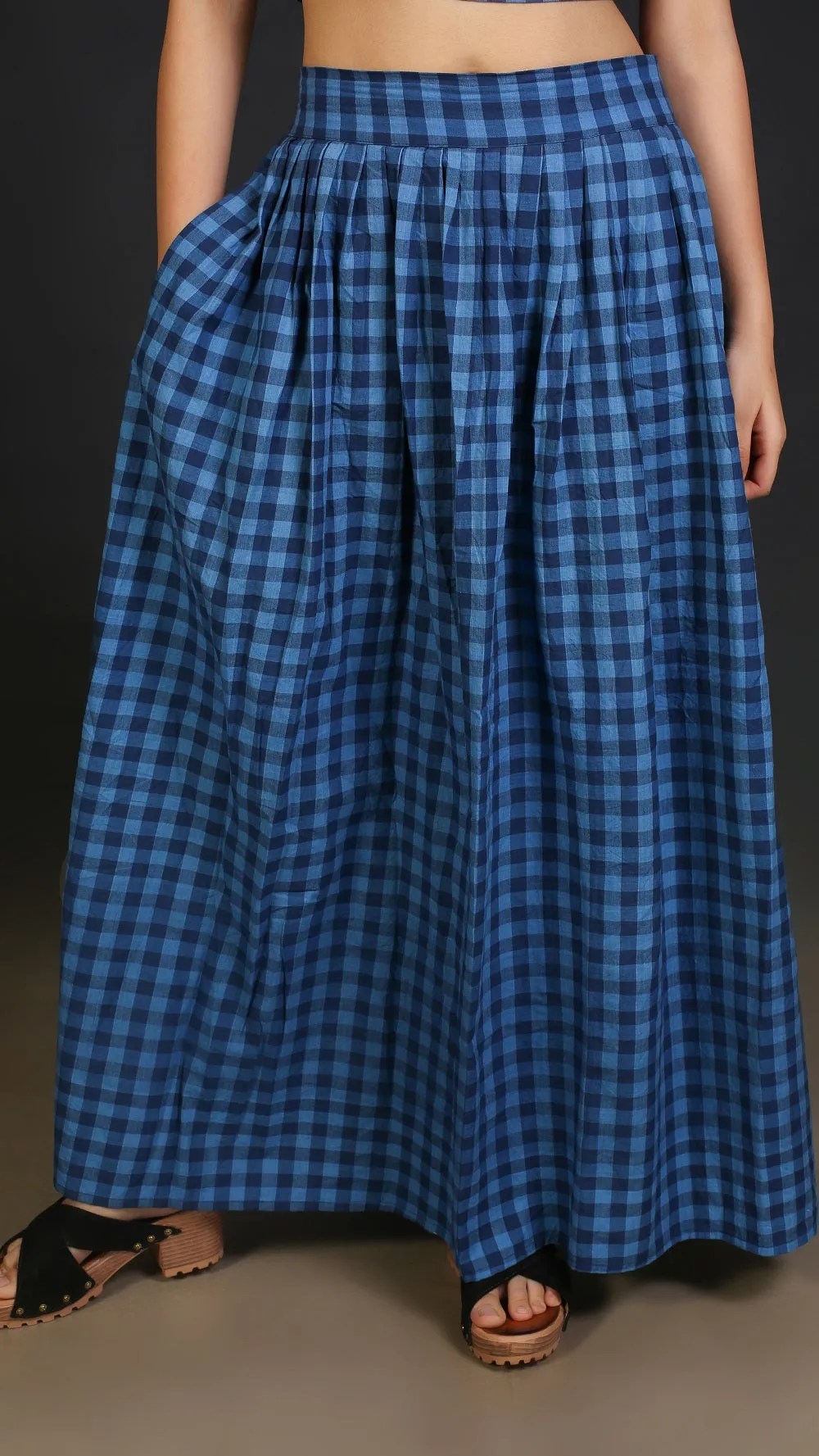 Blue check Crop top and skirt